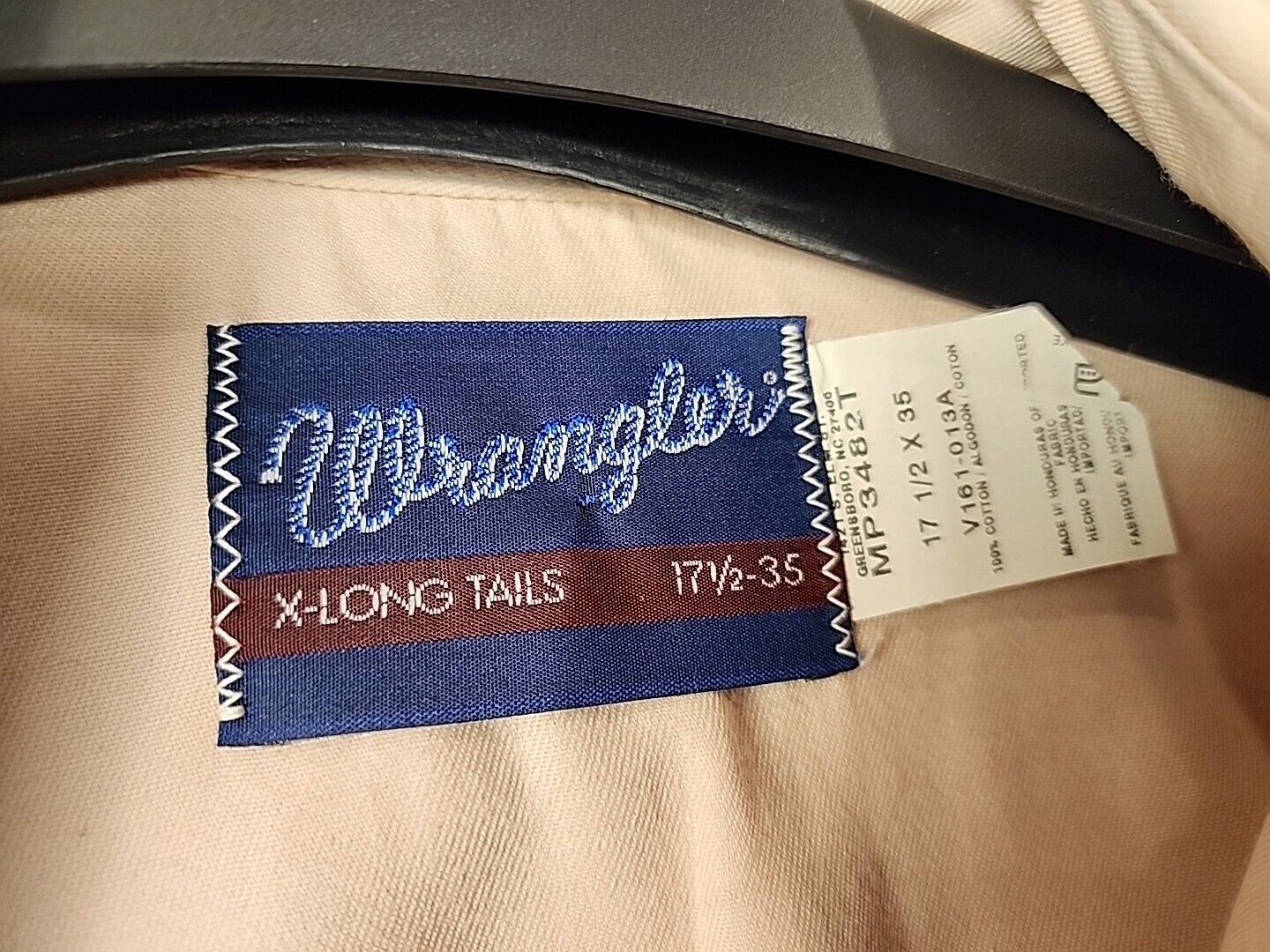 VTG Wrangler Shirt Mens 17.5 - 35 Tan  X Long Tails Brushpopper Western USA