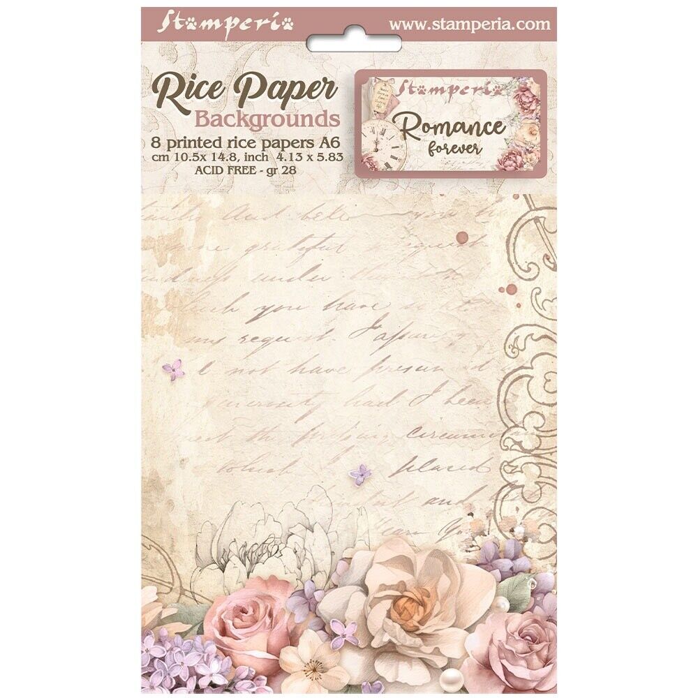 Stamperia Assorted Rice Paper Backgrounds A6 8/Pkg-Romance Forever