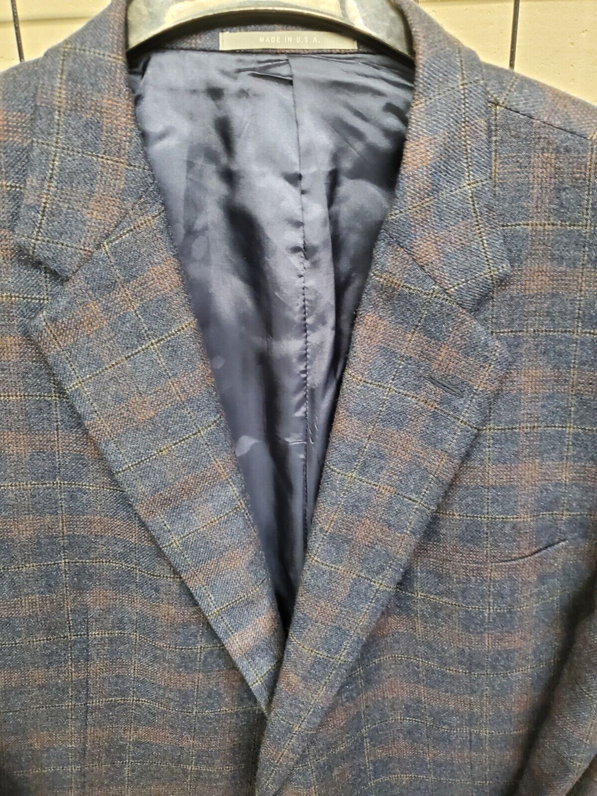 Hickey Freeman Madison 100% Cashmere Soft Blue Plaid Blazer Jacket Size 48 L