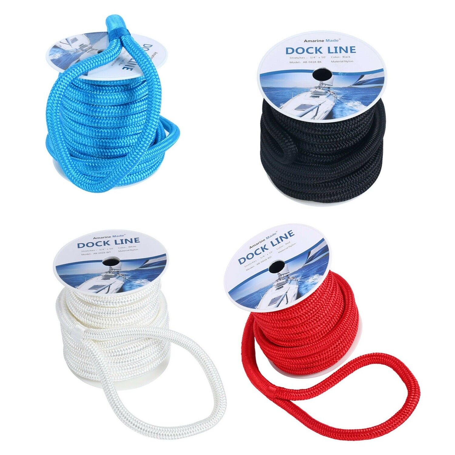 3/4 Inch 50 FT Double Braid Nylon Dock Line Mooring Rope Double Braided - AM ESA