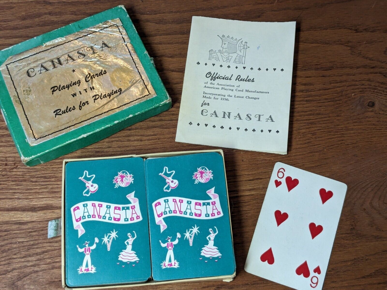 VINTAGE 1950s CANASTA PLAYING CARD SET COMPLETE WITH INSTRUCTIONS ORIGINAL BOX