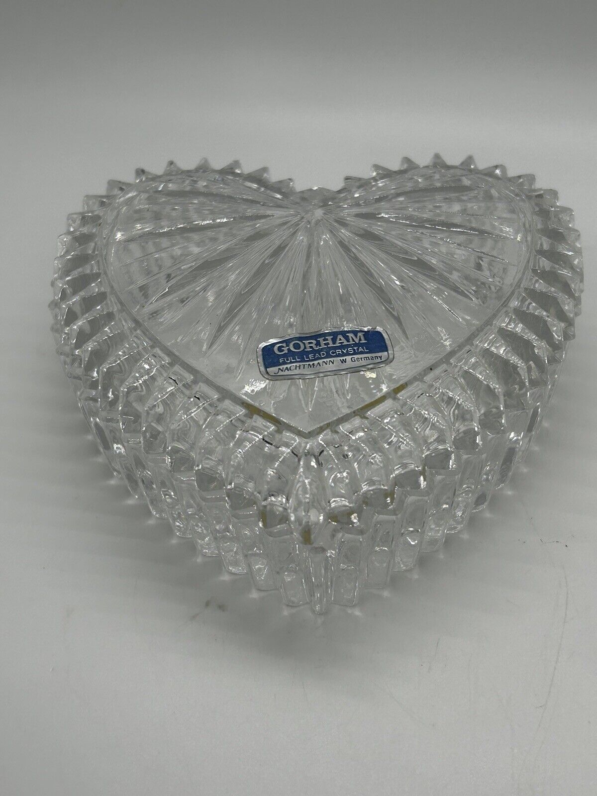 Gorham Heart Shaped Full Lead Crystal Glass Trinket Jewelry Box West Germany