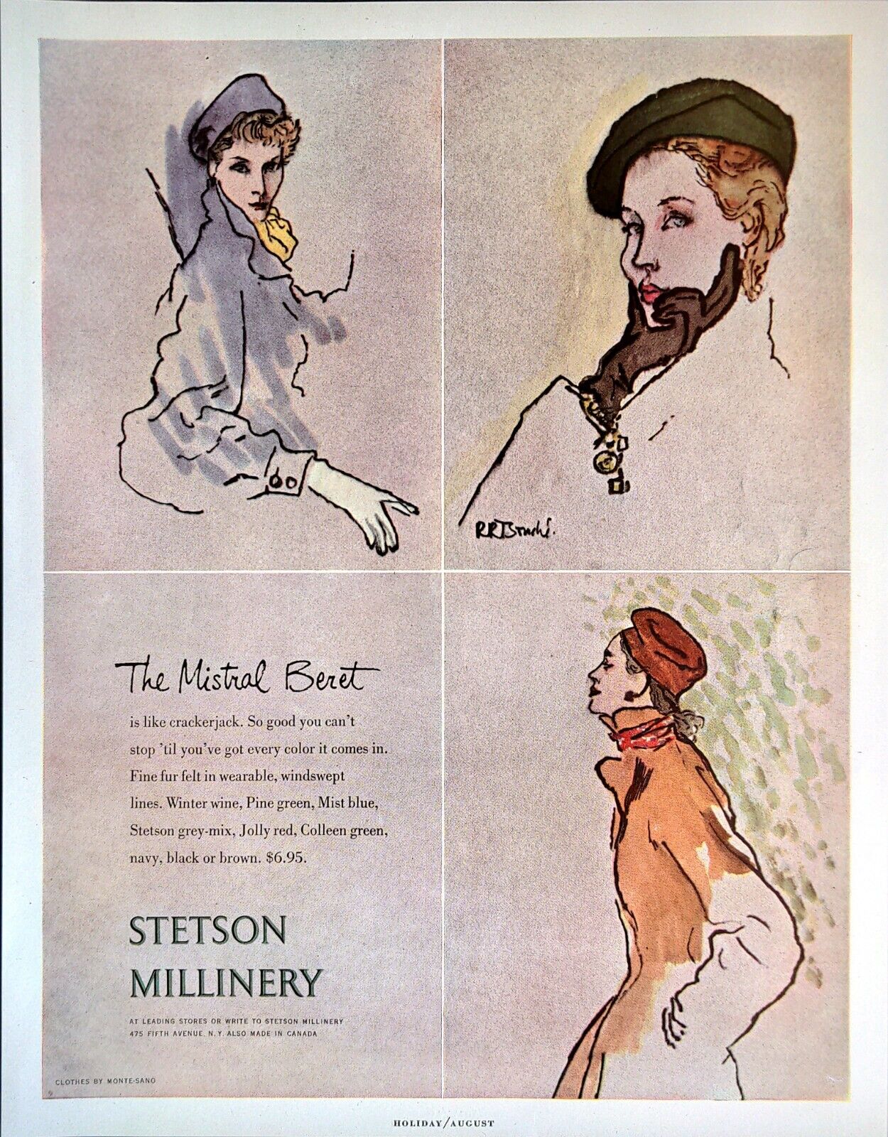 1947 Stetson Beret Hats Fashion Millinery Original Print Ad