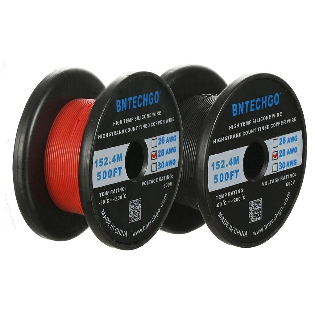 BNTECHGO 28 Gauge Silicone Wire Spool Red and Black Each 500ft Flexible 28 AW...