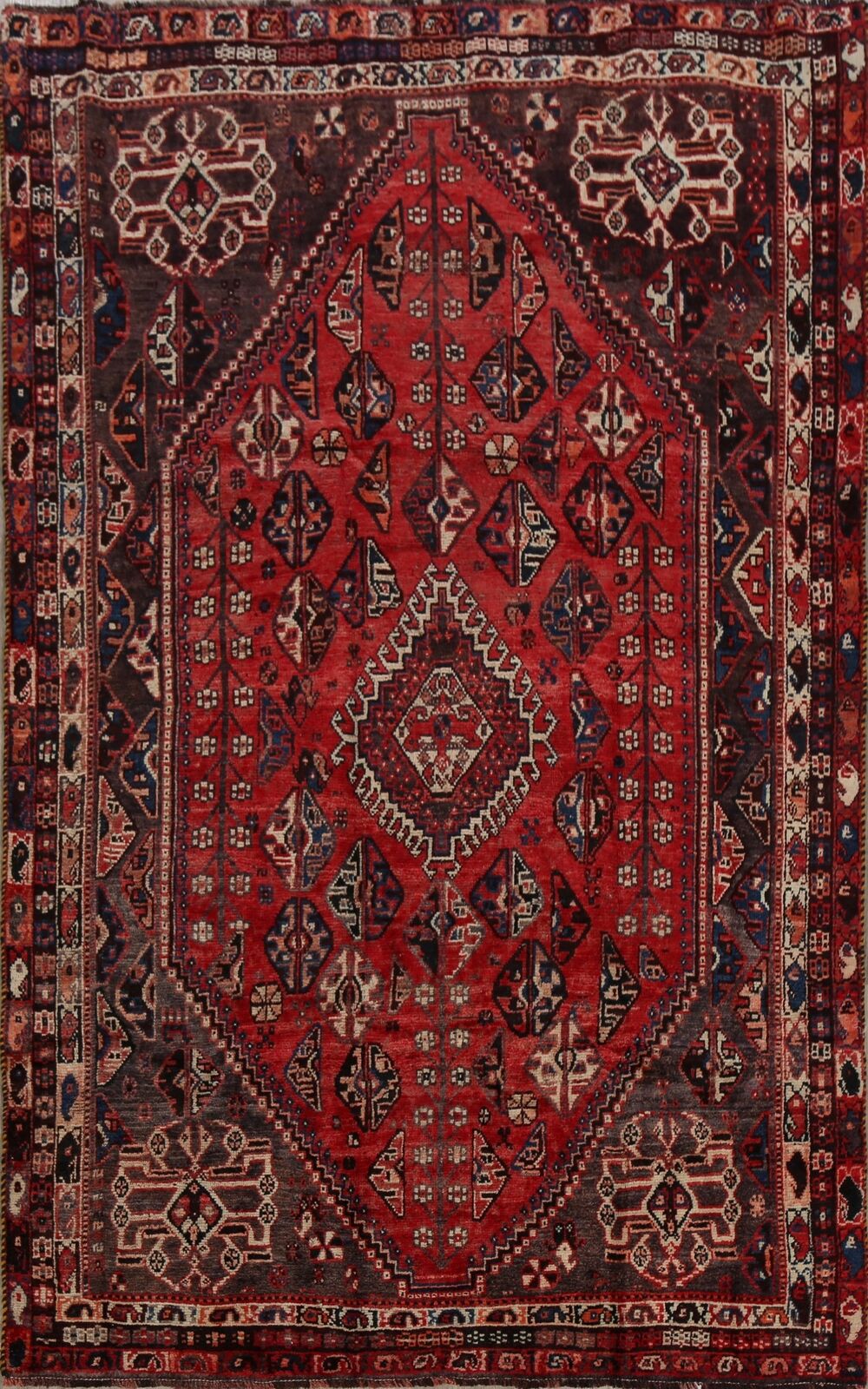Antique Tribal Geometric Shiiraaz Living Room Rug 6x8 Wool Hand-knotted Carpet