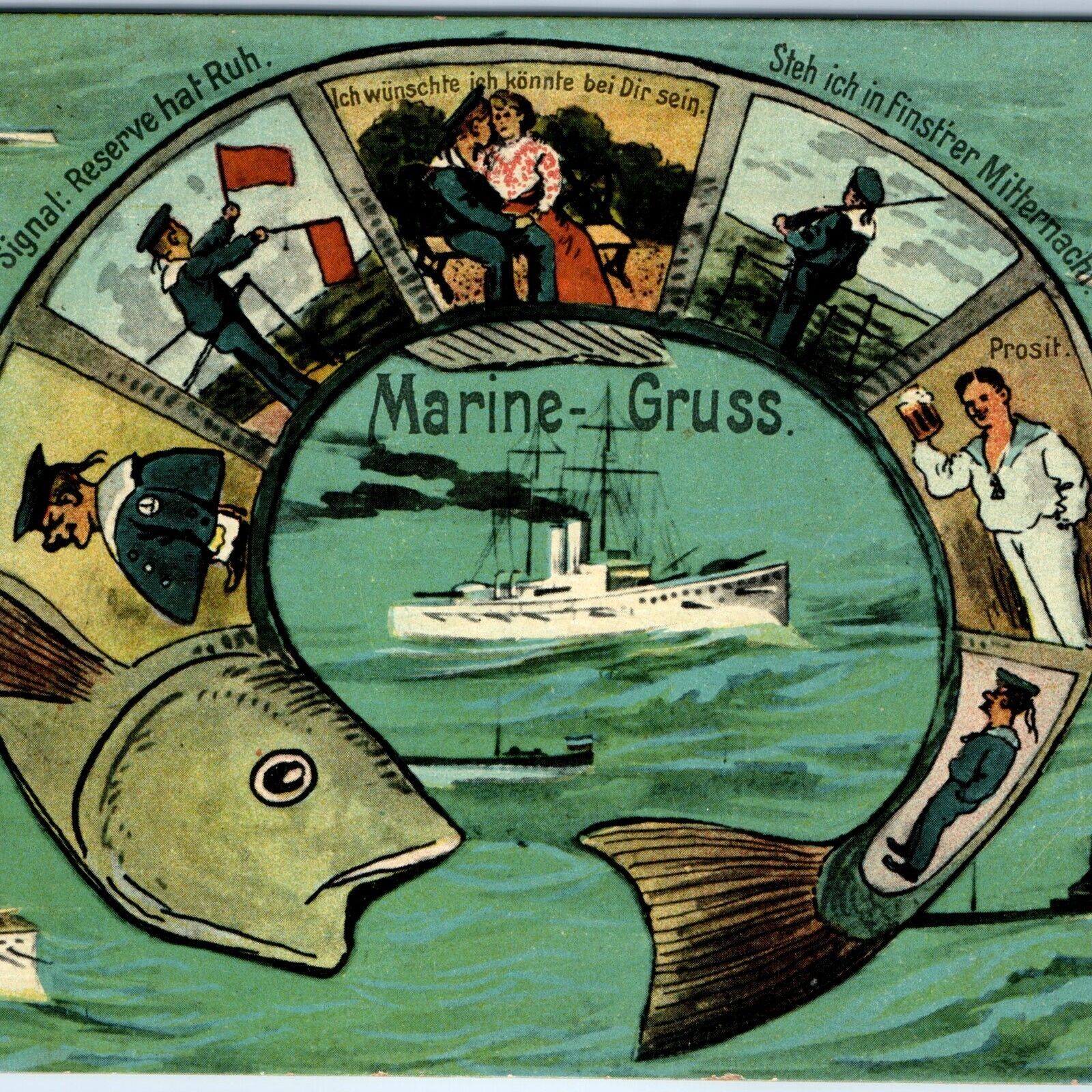 c1910s German Marine-Gruss Fish Steamship Multiview of a Navy Sailor's Life A171