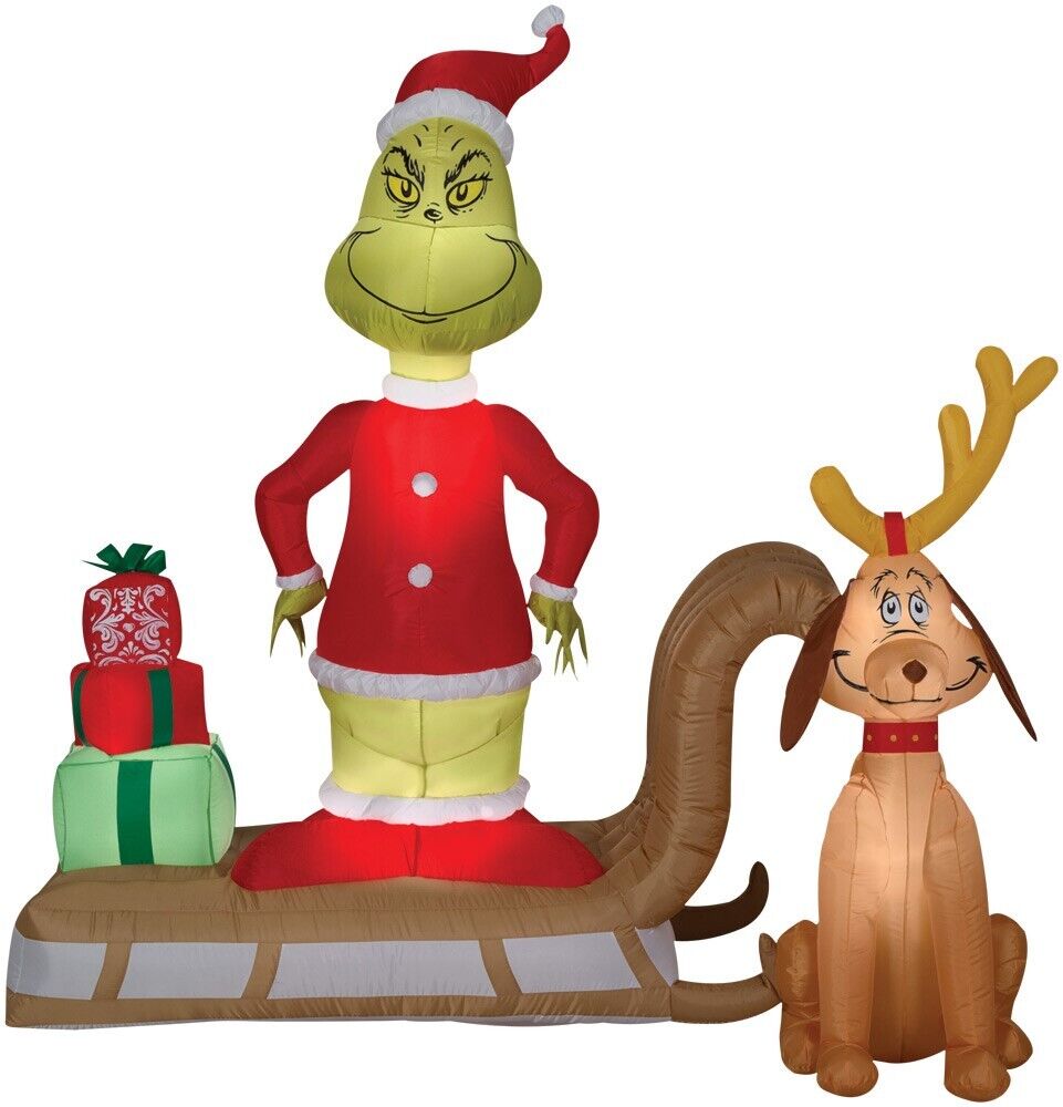 Morris Costumes SS111796G 72 x 34 in. Airblown-Grinch & Max on Sled Lights Up