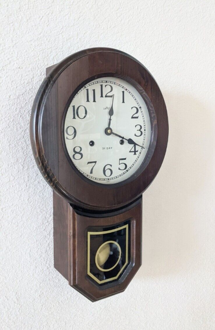 Vintage, 31-Day Pendulum Wall Clock - Parlor Clock 1970\'s wood and brass 22”