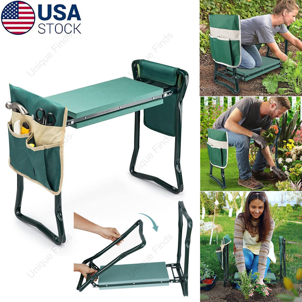 Folded Garden Kneeler Bench Kneeling Soft Eva Pad Seat With Stool Pouch Portable