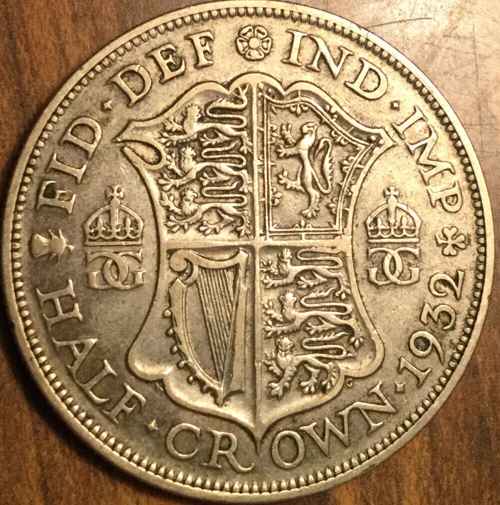 1932 UK GB GREAT BRITAIN SILVER HALF CROWN COIN