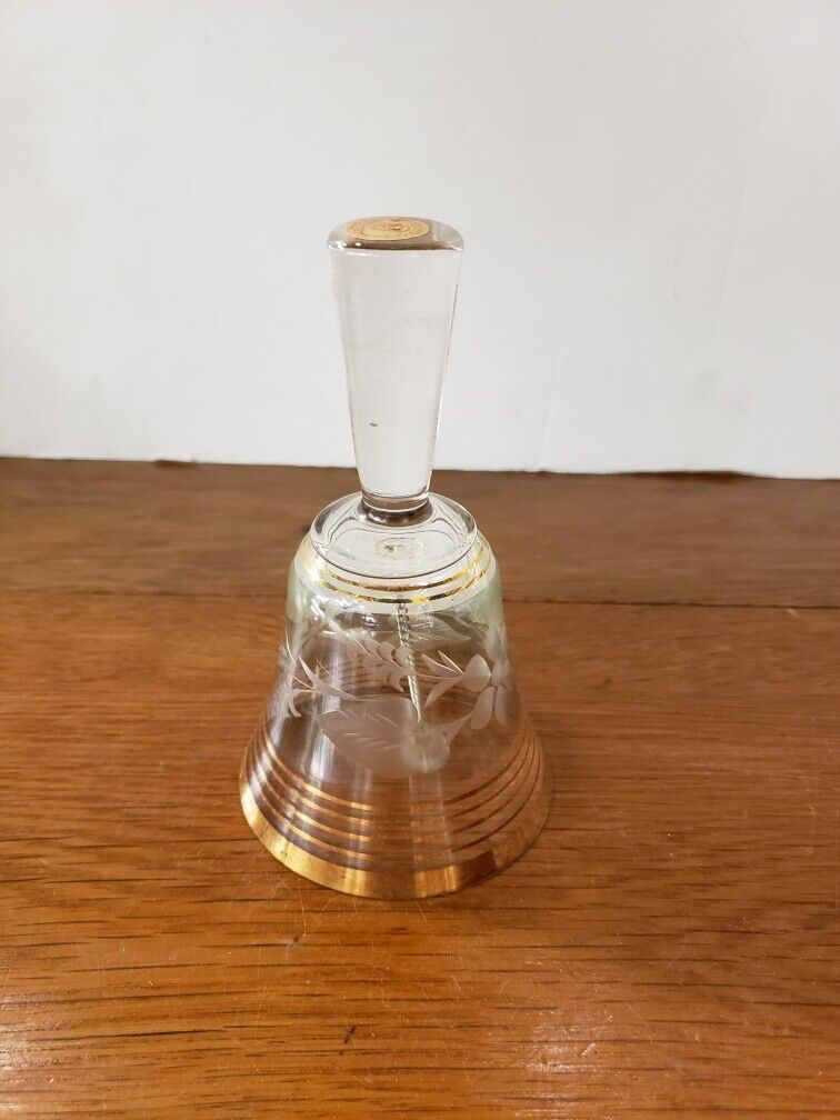 Vintage Paracin Glass Bell with Gold Trim and Etched Flowers, Made in Yugoslavia