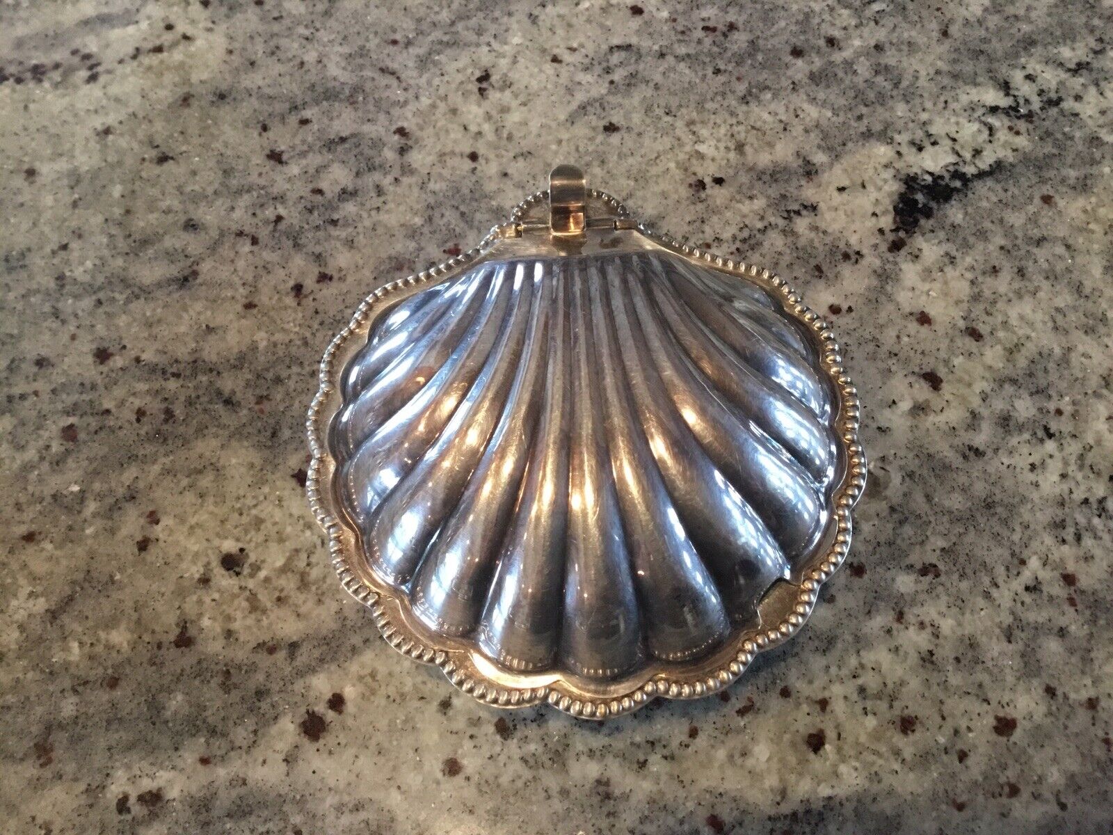 Vintage F & JL Silver Plate Clam Shell Dish England With Glass Insert