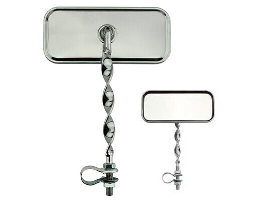 NEW VINTAGE LOWRIDER RECTANGLE FLAT TWISTED BICYCLE MIRROR IN ALL CHROME.