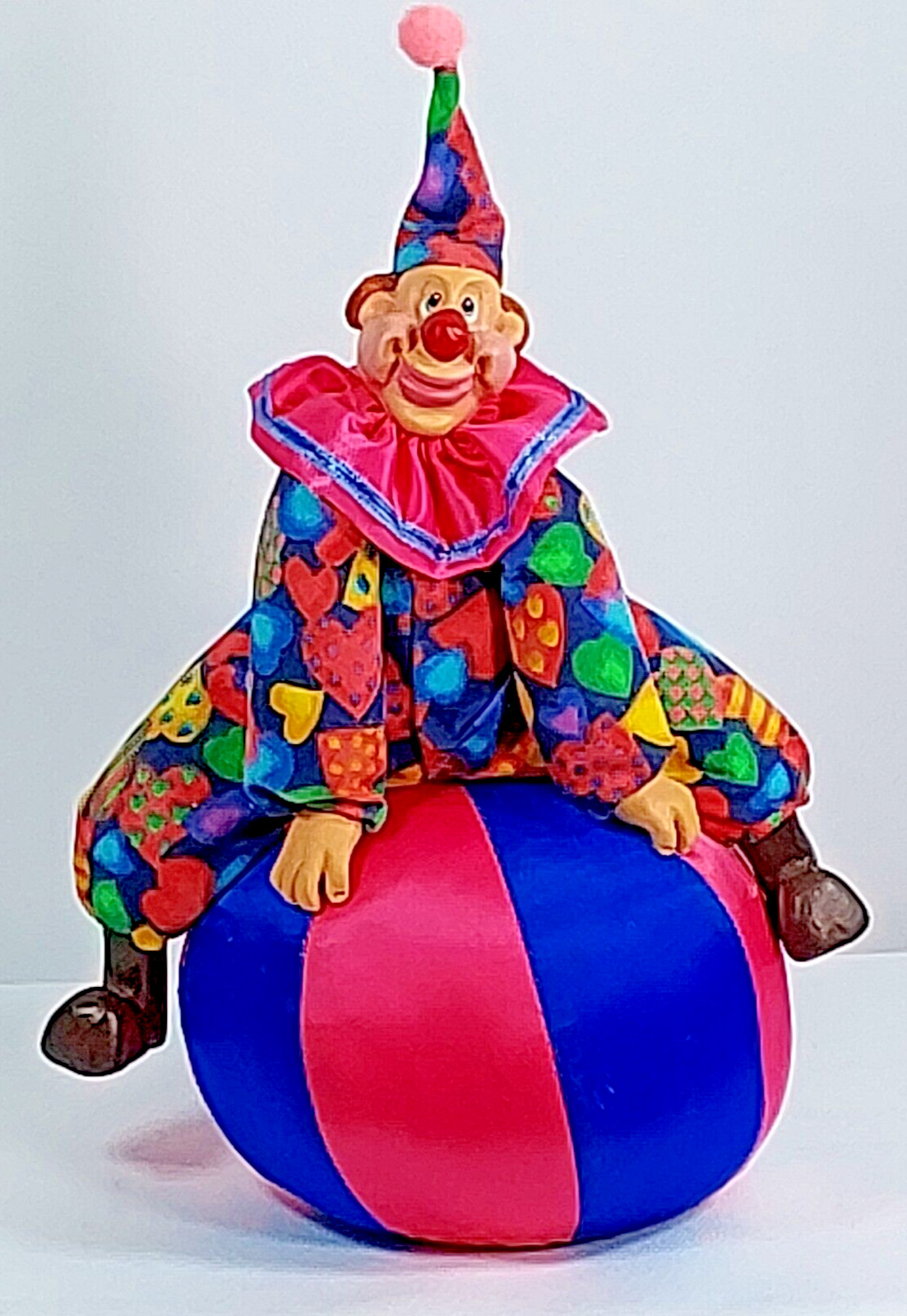 Vtg Circus Clown Ceramic COSMO Balancing on Pink & Blue Ball Bright Clown Colors