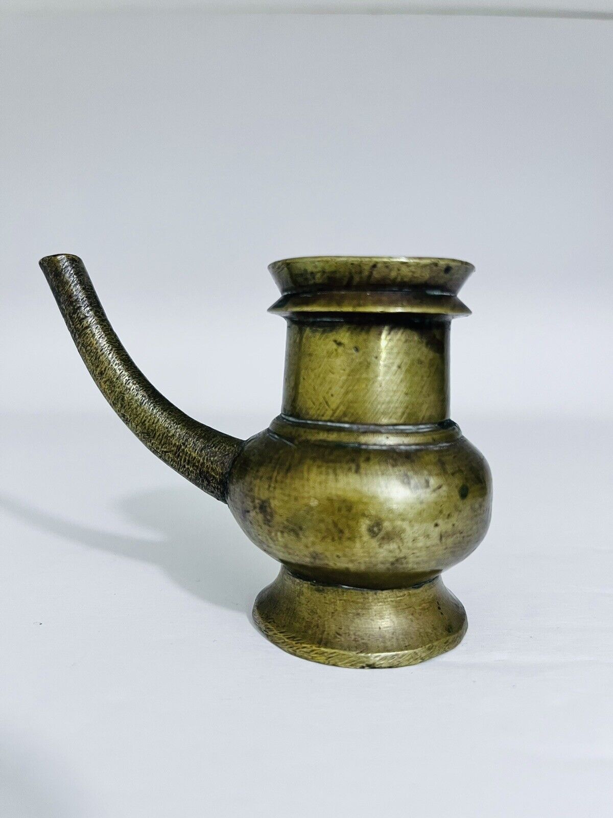 Antique Old Brass Hand Forged Holy Water Pot Picher Ganga Jal Pipe Pot