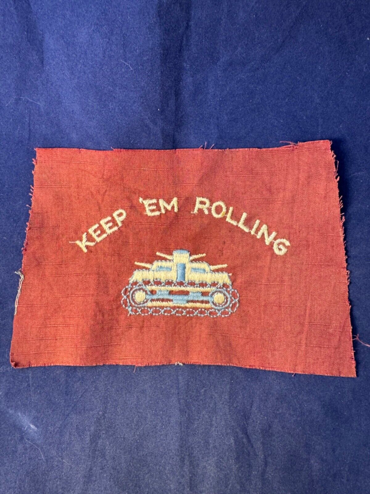 Original WWII Canadian Homefront Tank Embroidery KEEP \'EM ROLLING