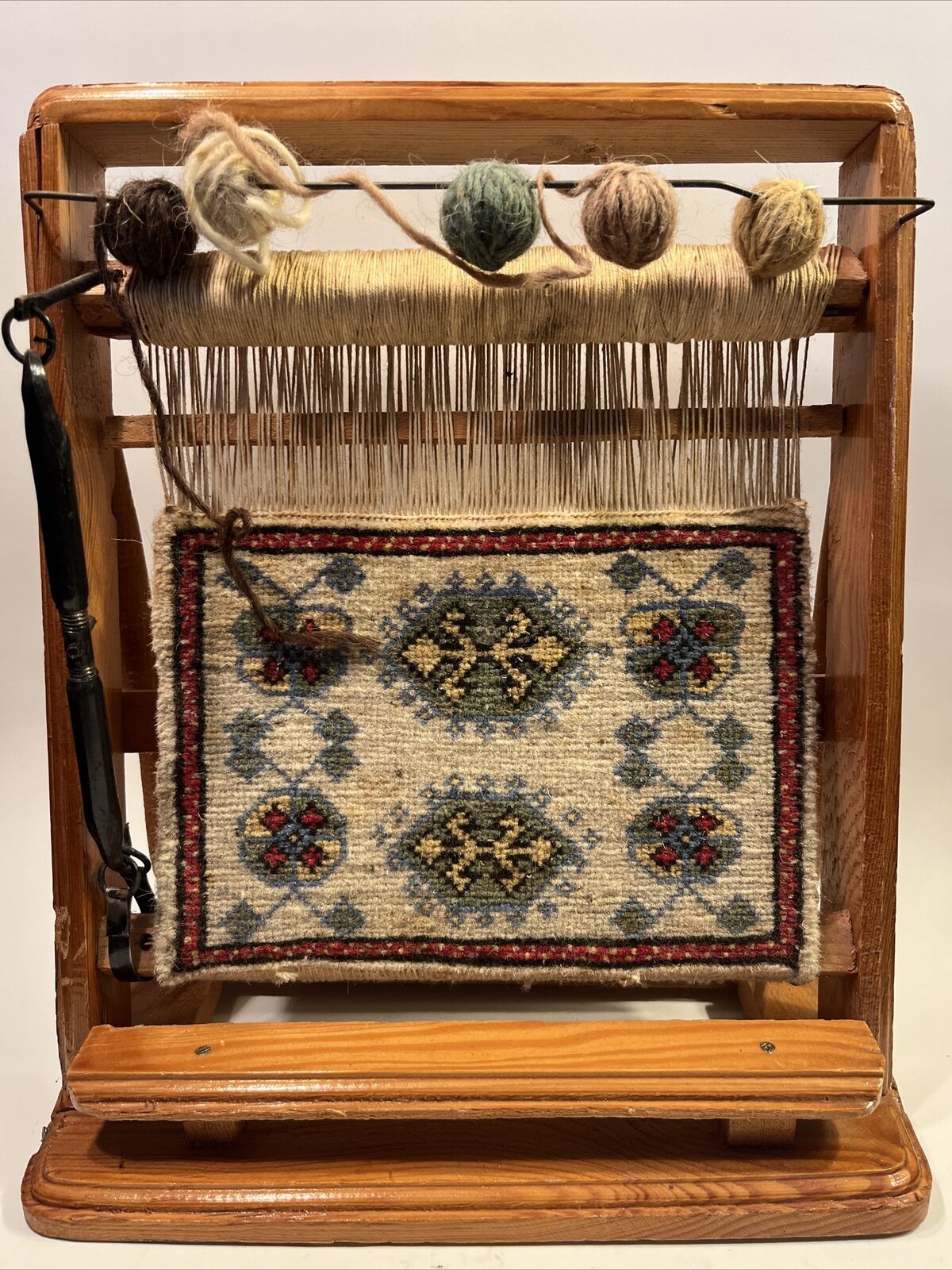 Vintage Turkish Style Tapestry On Loom Display Rug Making Decoration Estate Find