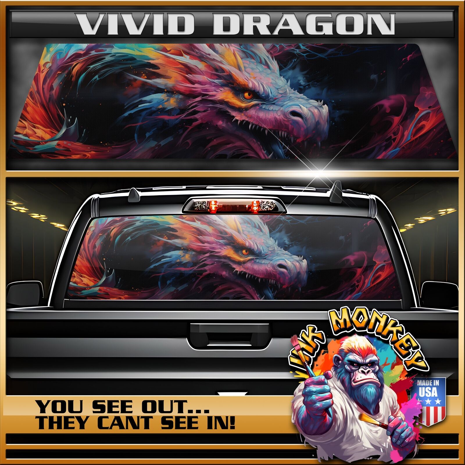 Vivid Dragon - Truck Back Window Graphics - Customizable