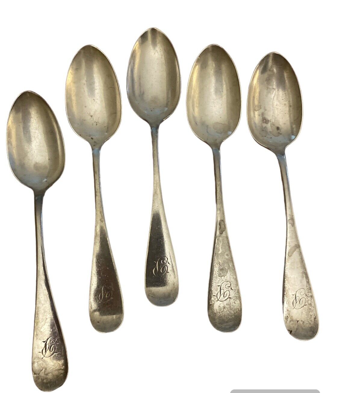 Antique Sterling Silver eagle Hallmarked Monogramed set of 5 Tea Spoons