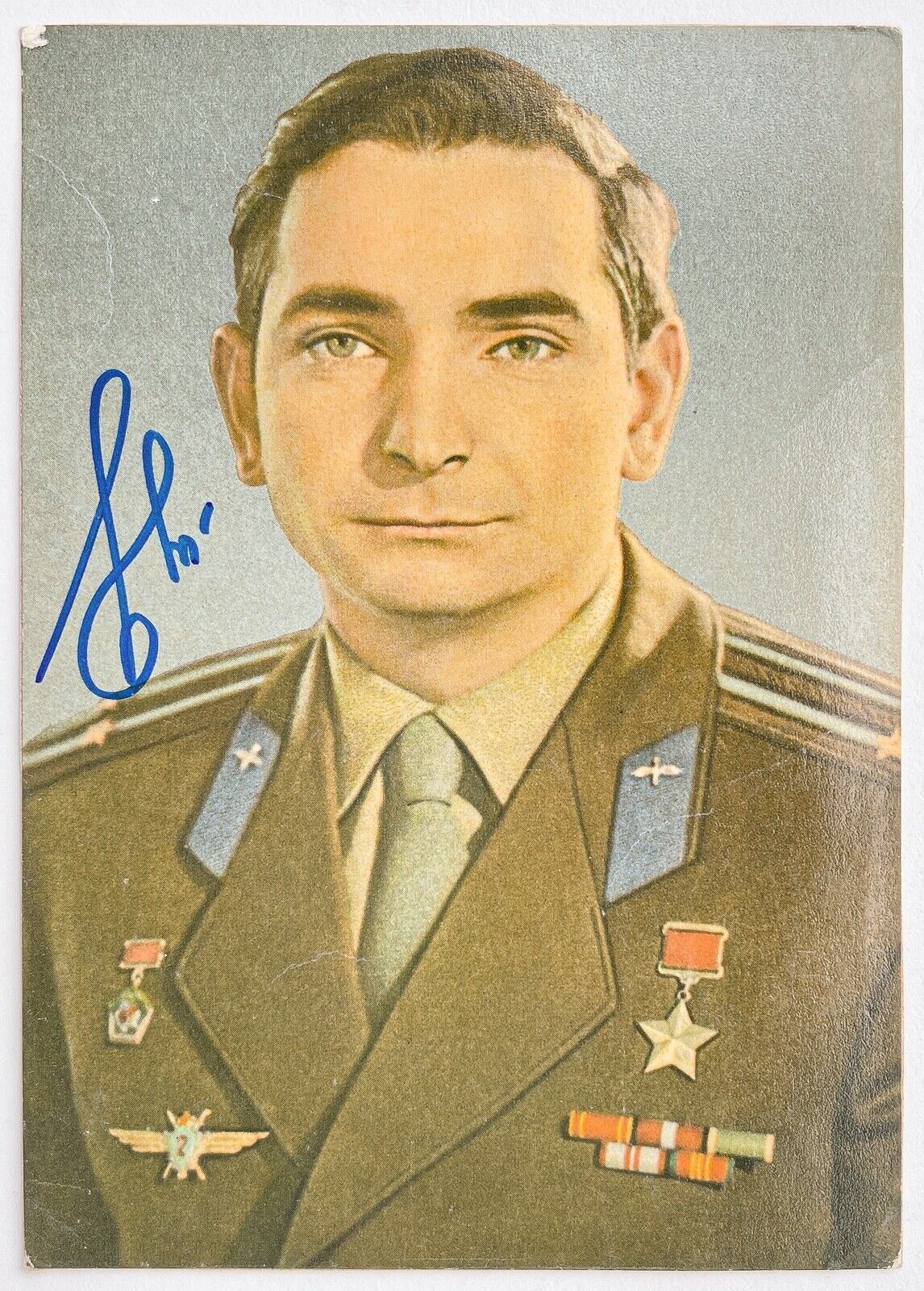 Rare Soviet Cosmonaut Autographed Photo on Hard Cardboard Valery Bykovsky