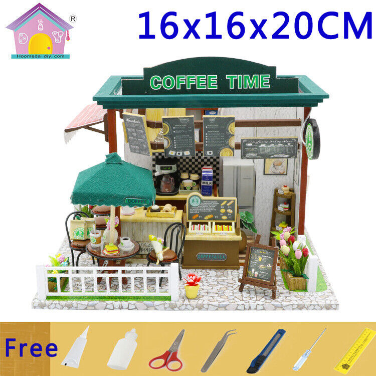 Coffee Time 1:24 Scale DIY Dollhouse Miniature Wooden Dolls House Kit + LED