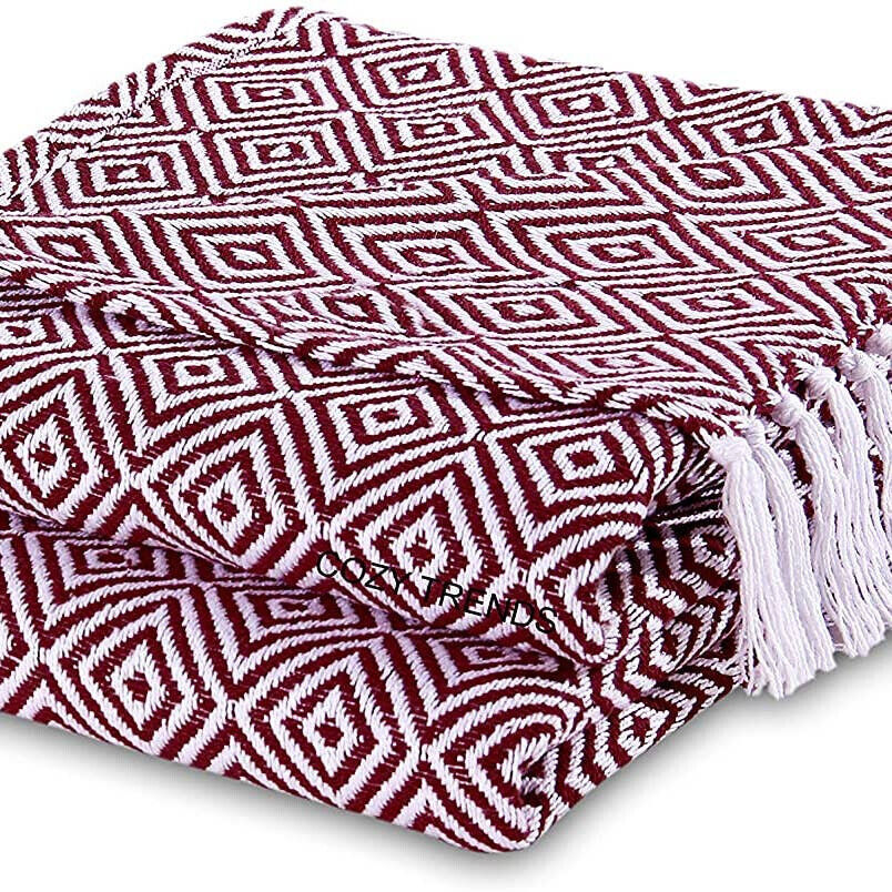 Hand Woven 100% Cotton Decorative Throw Blanket  All Season Diamond 50\'\'x60\'\'
