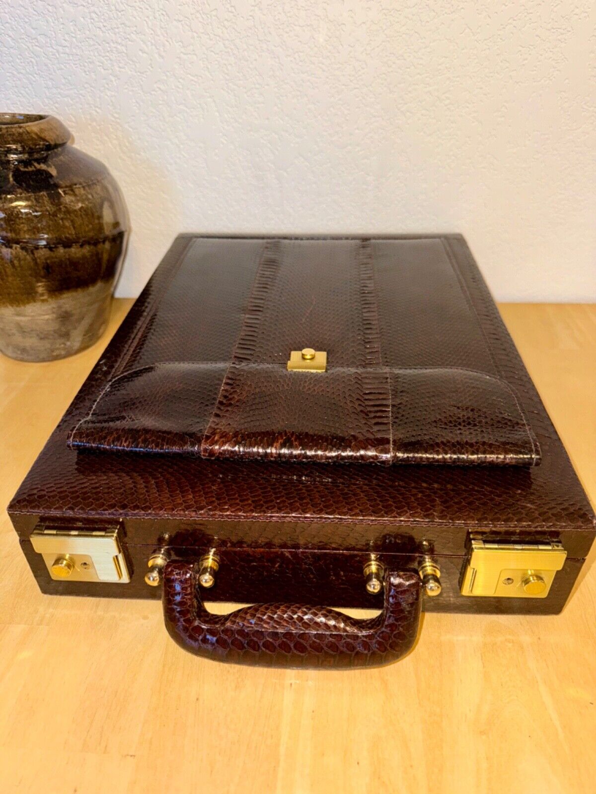 Vintage 1980 Python Skin Vertical Briefcase w/ Outside access locking doc holder