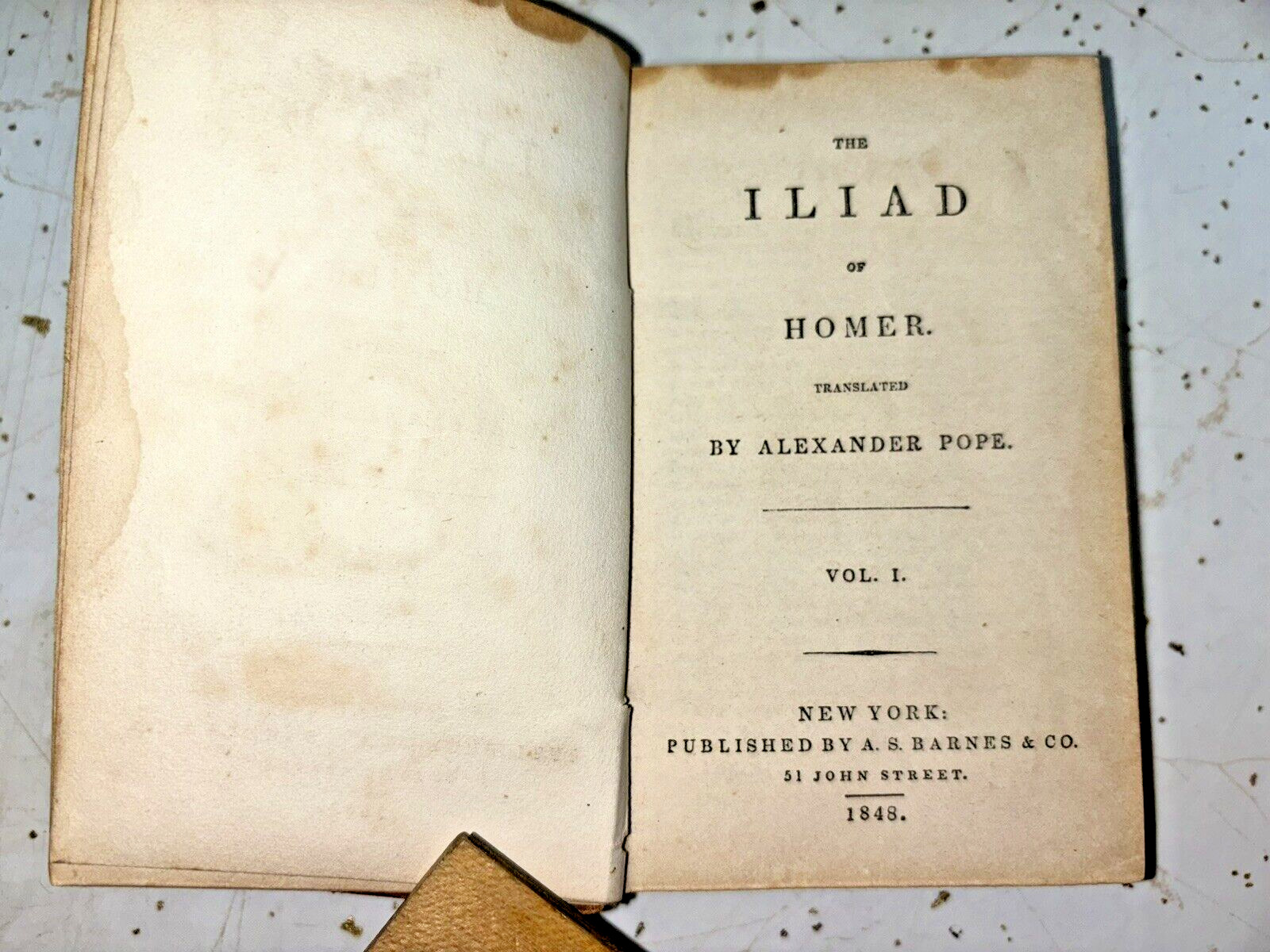 Antique 1848 Book: \'The Iliad of Homer. Translated by Alexander Pope. Vol. I.\'