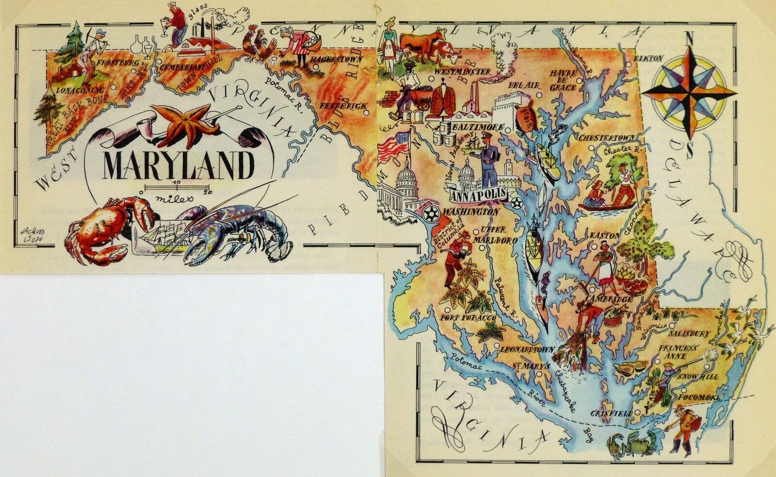 Maryland Vintage Pictorial Map (Small/Index Card size)