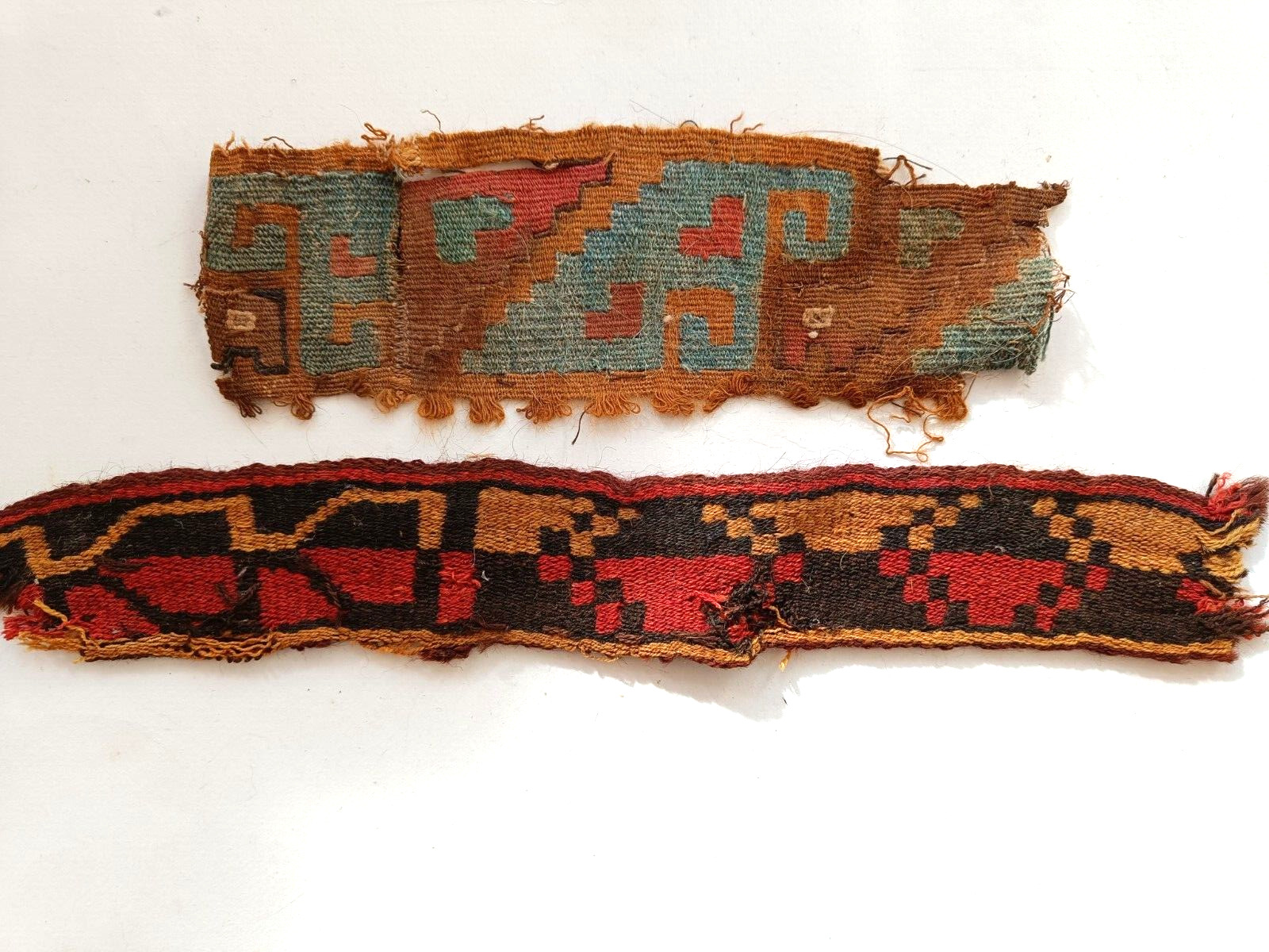 Pre Columbian Fine 2 Textile Fragment  Nazca Huari Circa 400-1200 Ad