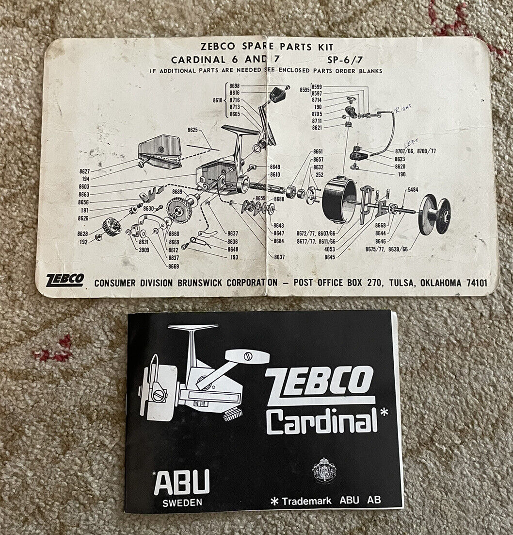 Zebco Cardinal Reel Manual and Cardinal 6/7 Spare Parts List