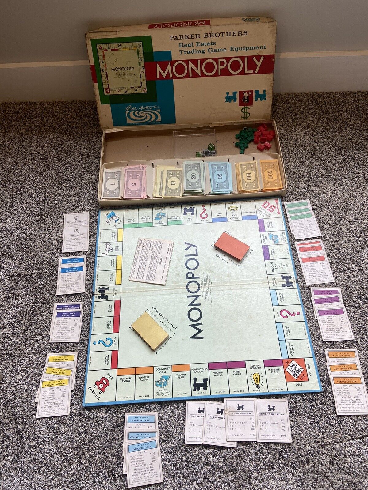 Monopoly Game Vintage 1961 Parker Brothers Original and Incomplete