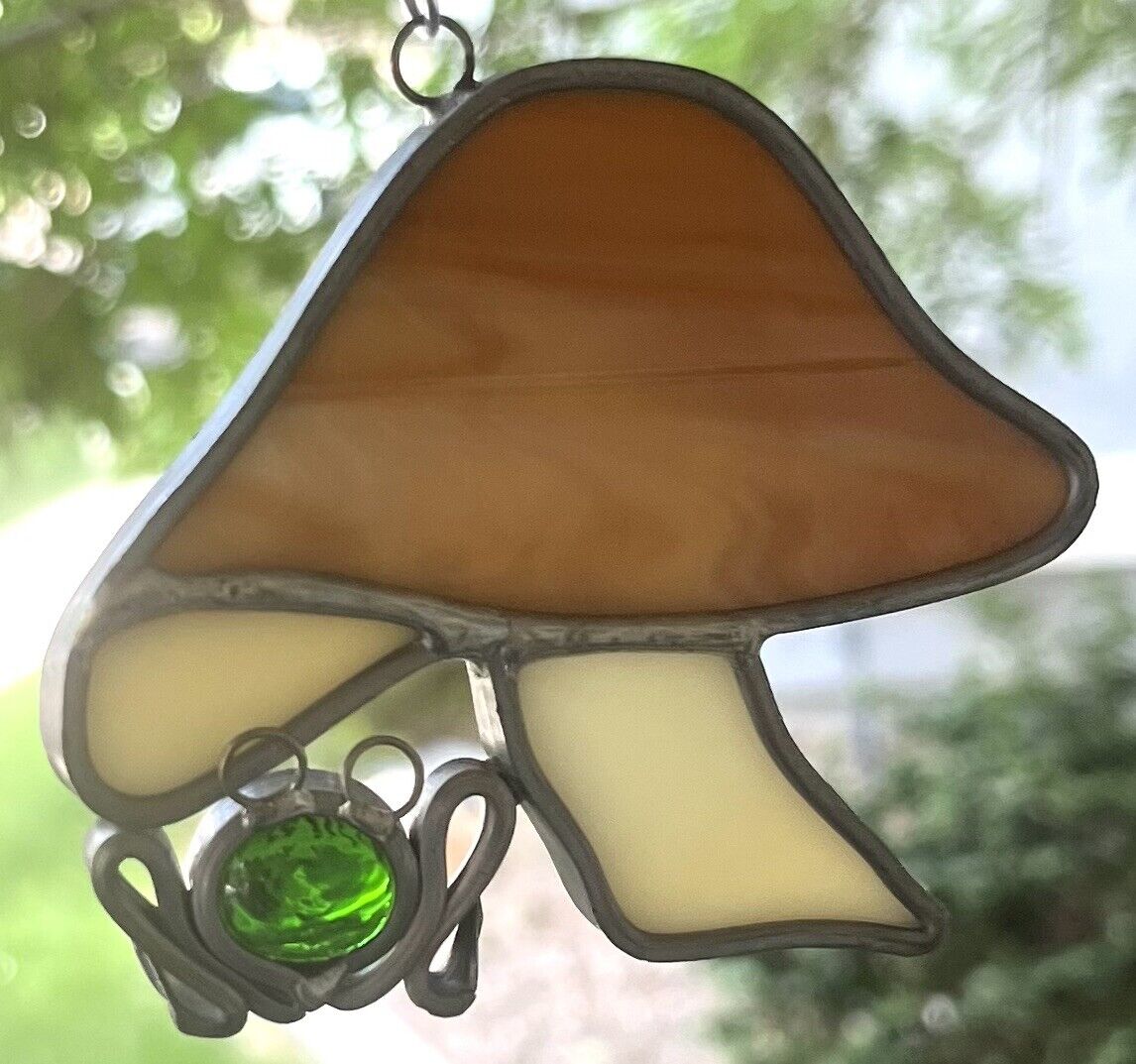 Tiffany Stained Glass Small Handcrafted Frog And Mushroom Suncatcher-Read Descr