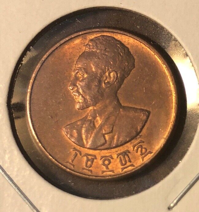 1943-44/EE1936 ETHIOPIA 5 CENTS HIGH GRADE COPPER COIN-20MM HAILE SELASSIE-KM#33
