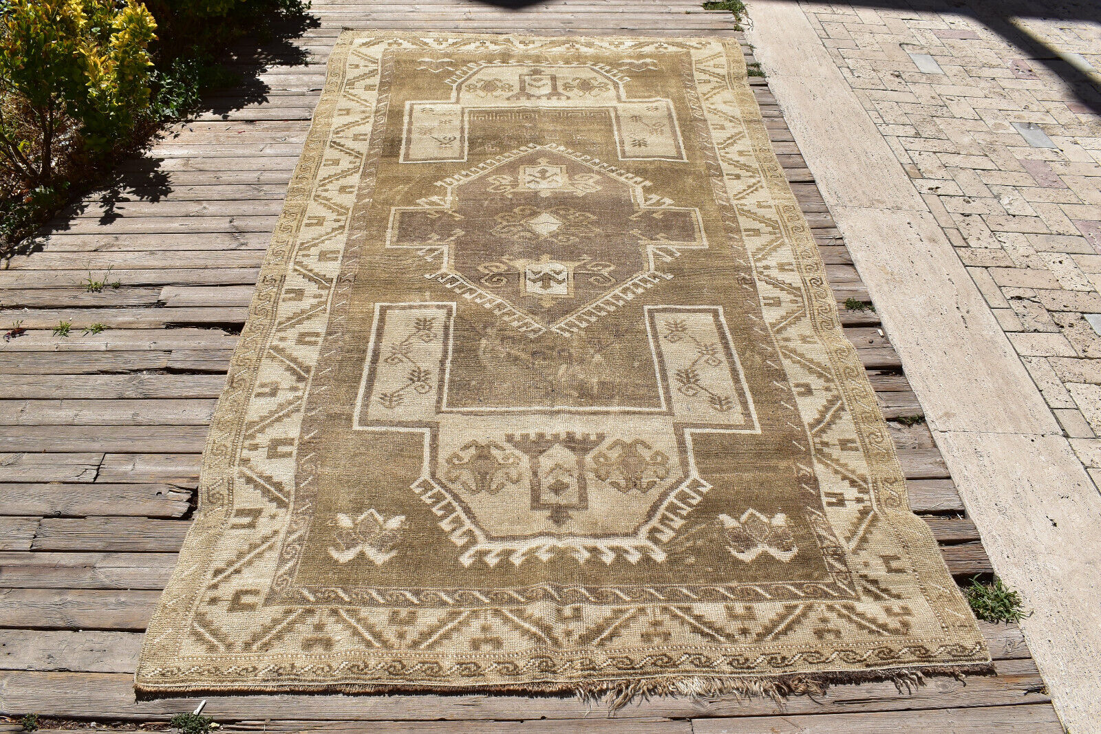 Turkish Rug 4x9 Rug Handwoven Kars Carpet 150x300cm Natural Wool Vintage Rug