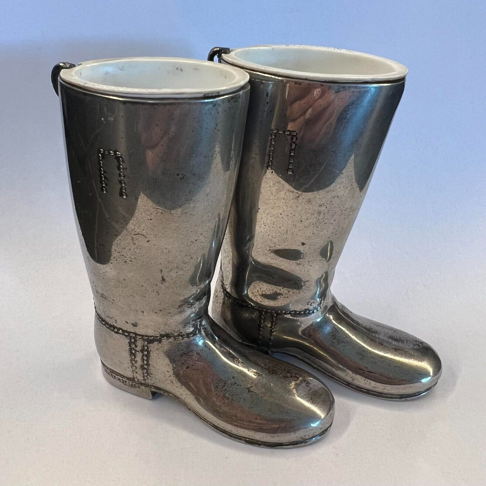 1970's Vintage Measuring Shot Cups Pair Shoes Silver Plated Grenadier England