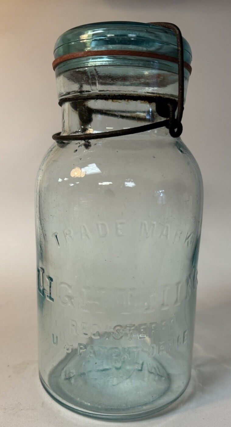 Vintage Trademark Lighting Putnam # 847 Mason Canning Jar Aqua Glass Quart Size