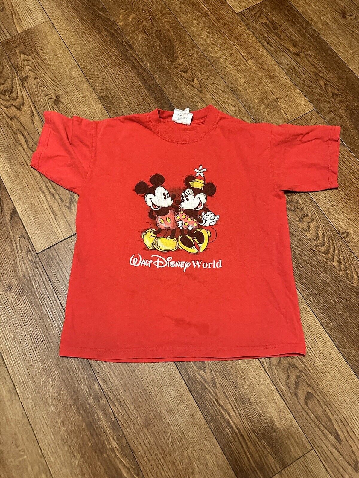 Vintage Walt Disney World Mickey Mouse T-Shirt Large  Made Usa Red Youth Large