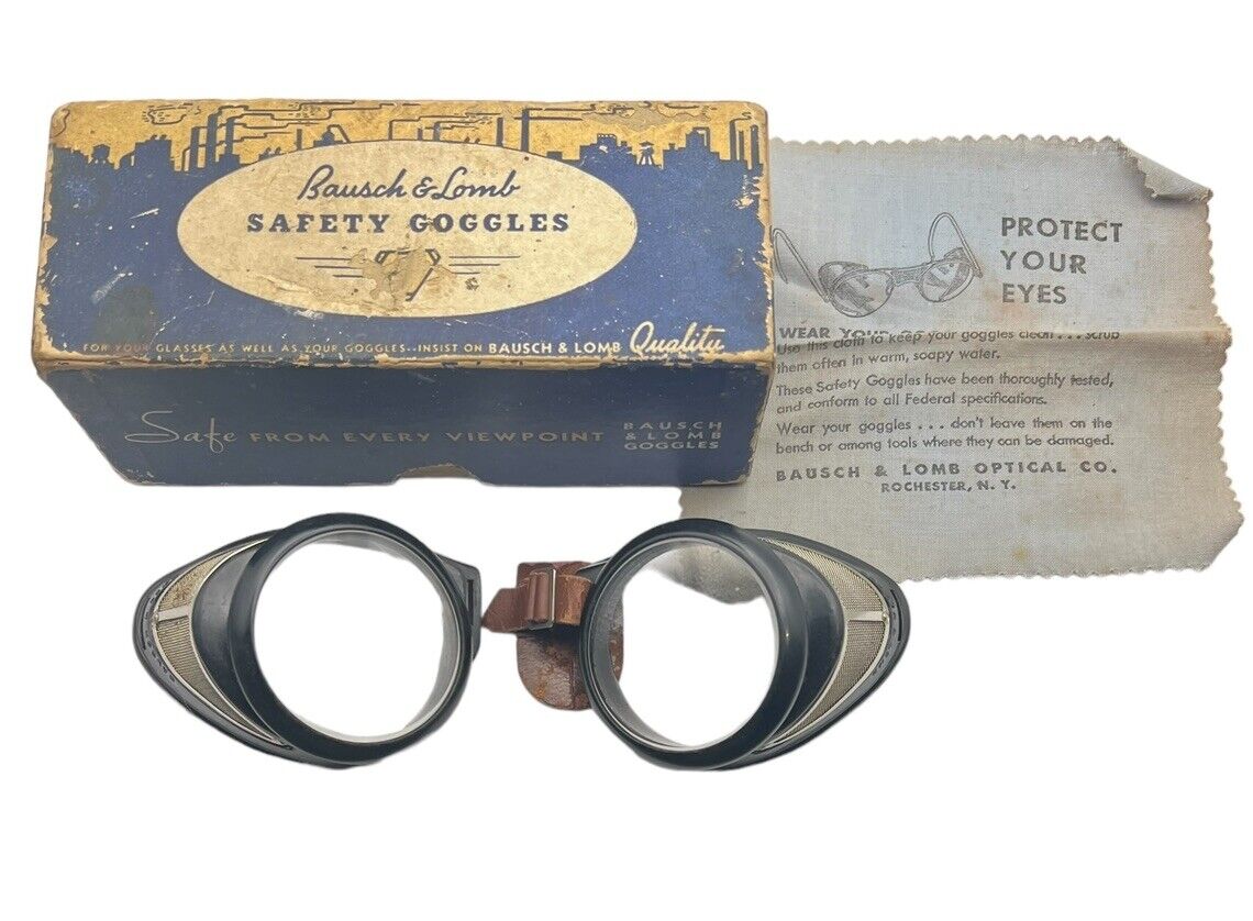 Antique Bausch and Lomb Goggles Safety Glasses Original Box Needs Straps Fixed