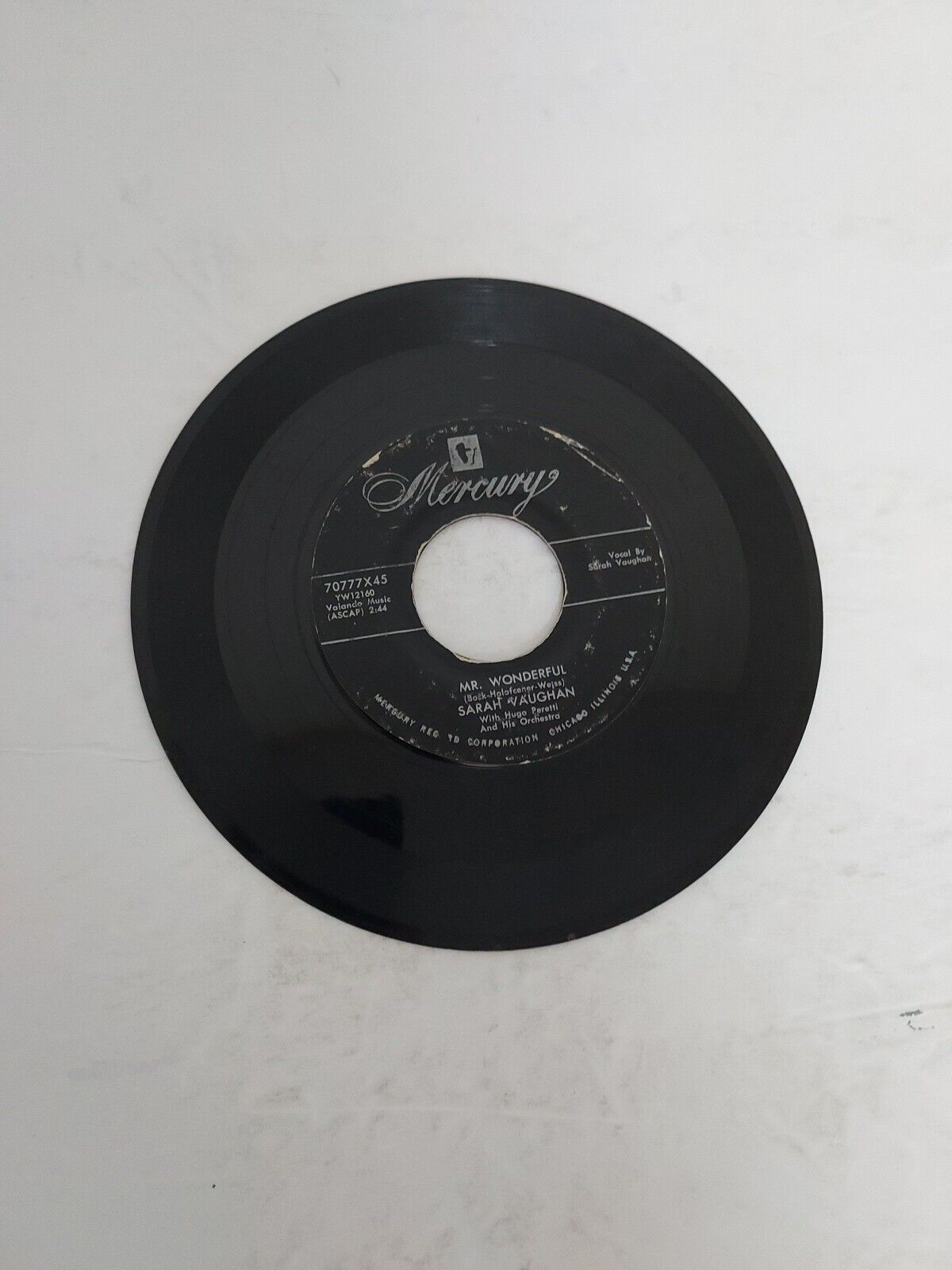 45 RPM Vinyl Record Sarah Vaughan Mr. Wonderful VG