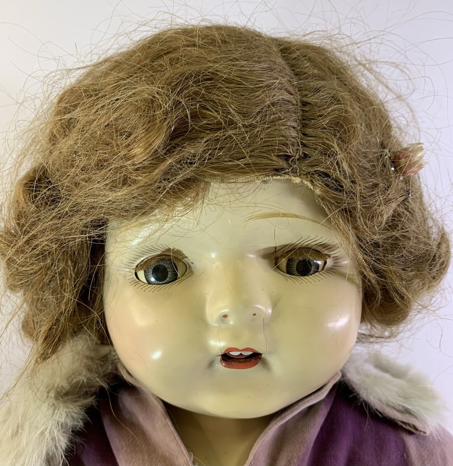 Composition Mama Doll Big 29” Vintage Baby w/ Tin Eyes Original Wig Unmarked