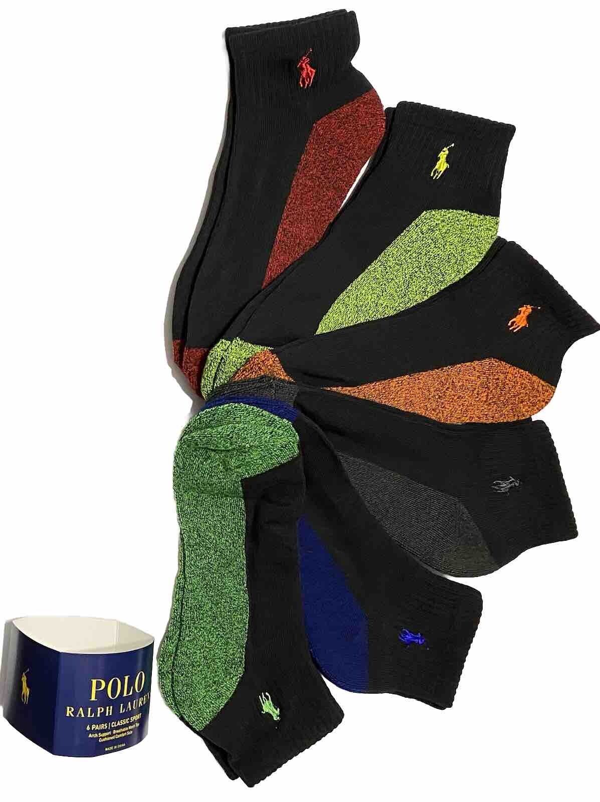 Polo Ralph Lauren Classic Sport 6-Pair Men\'s Quarter Cut Socks Assorted 5557