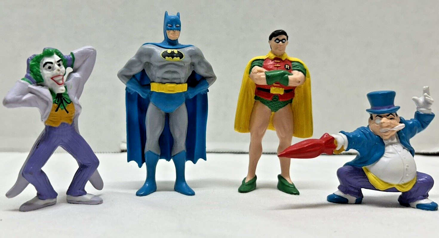 Lot Of 4 Applause 1989 Vintage PVC Batman Robin Joker and Penguin Mini Figures
