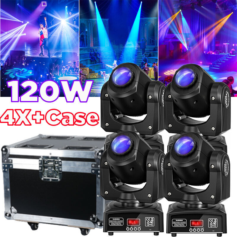4PCS 120W LED Beam Moving Head Stage Light RGBW DMX Gobo Disco DJ Lighting+Case