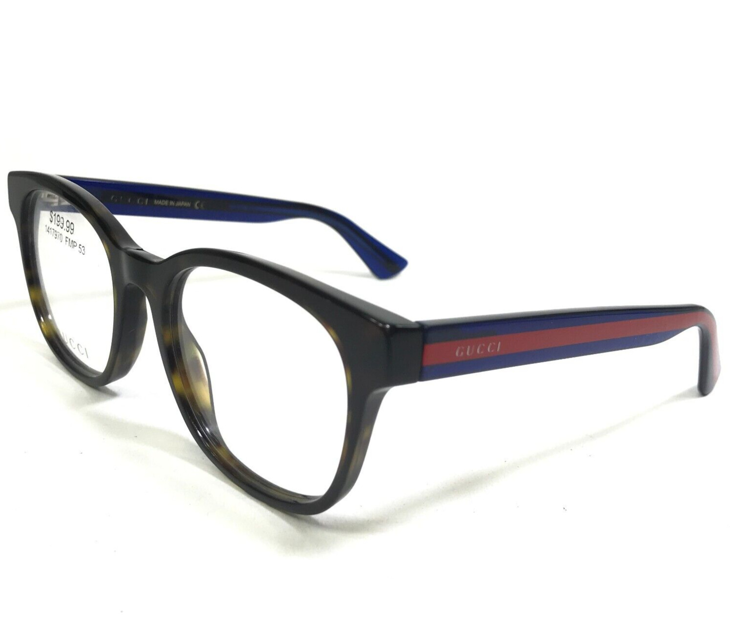 Gucci Eyeglasses Frames GG0005OZ 001 Dark Tortoise Blue Red Striped 53-20-145