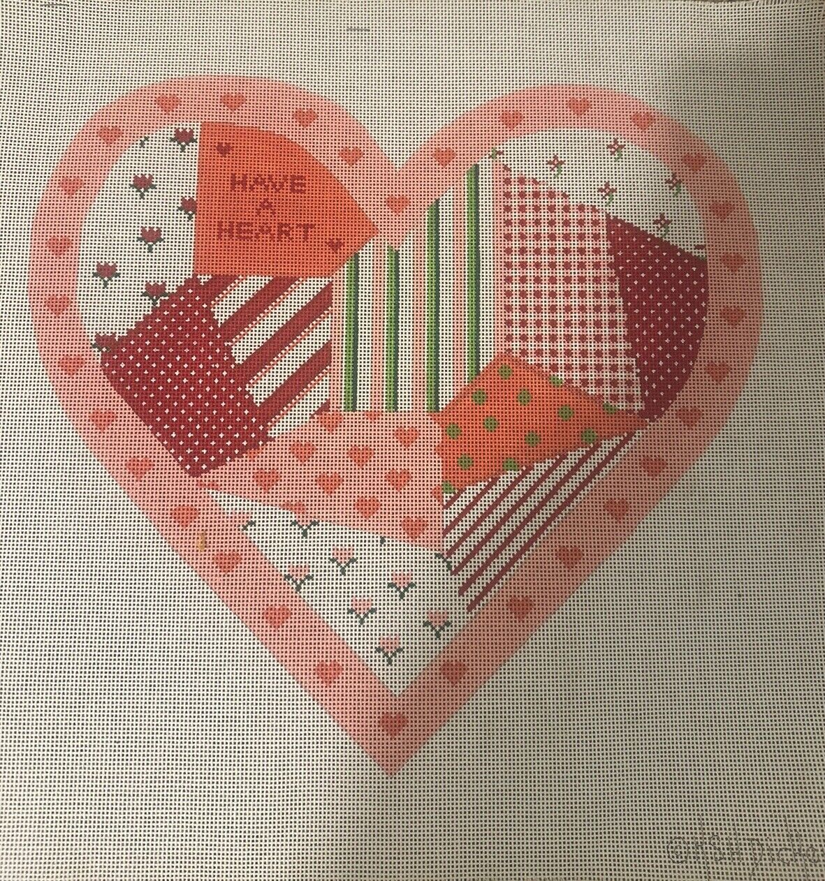 Kate Dickerson Patchwork Heart Handpainted Needlepoint Canvas with STITCH GUIDE