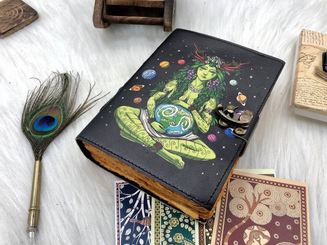 mother of earth leather journal with handmade 200 deckle edge paper