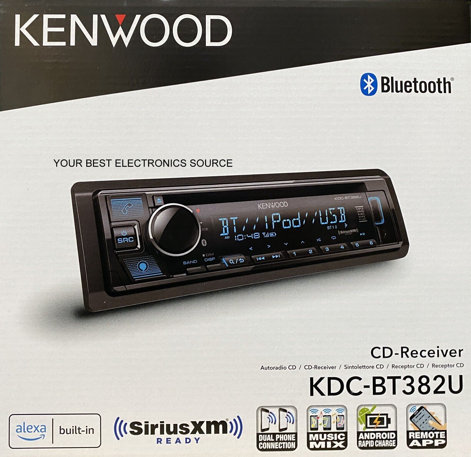 NEW Kenwood KDC-BT382U 1-DIN Car Audio Stereo Receiver, CD/AM/FM w/ Bluetooth