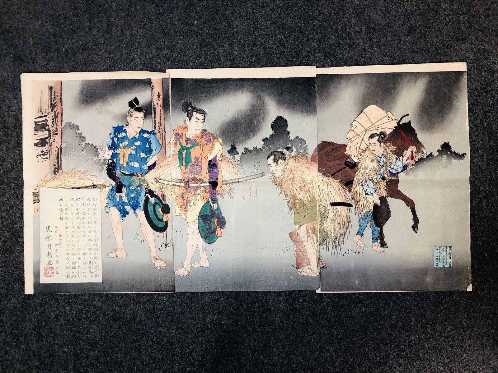 Y6285 WOODBLOCK PRINT Gekko Ogata triptych Japan Ukiyoe antique interior decor
