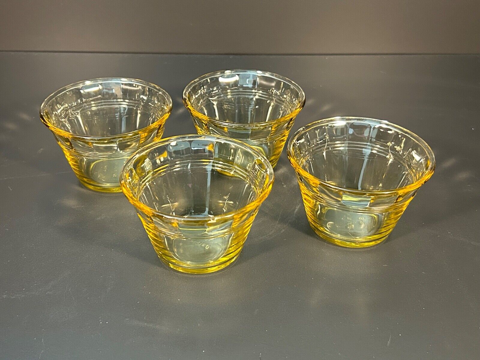 Vintage 4 Yellow Amber Glass Mexico Custard Flan Dessert Cups Ramekins 4 oz